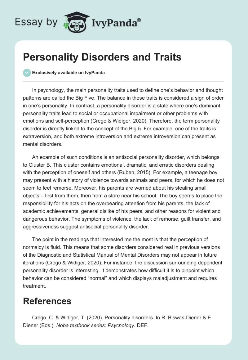 Personality Disorders and Traits. Page 1