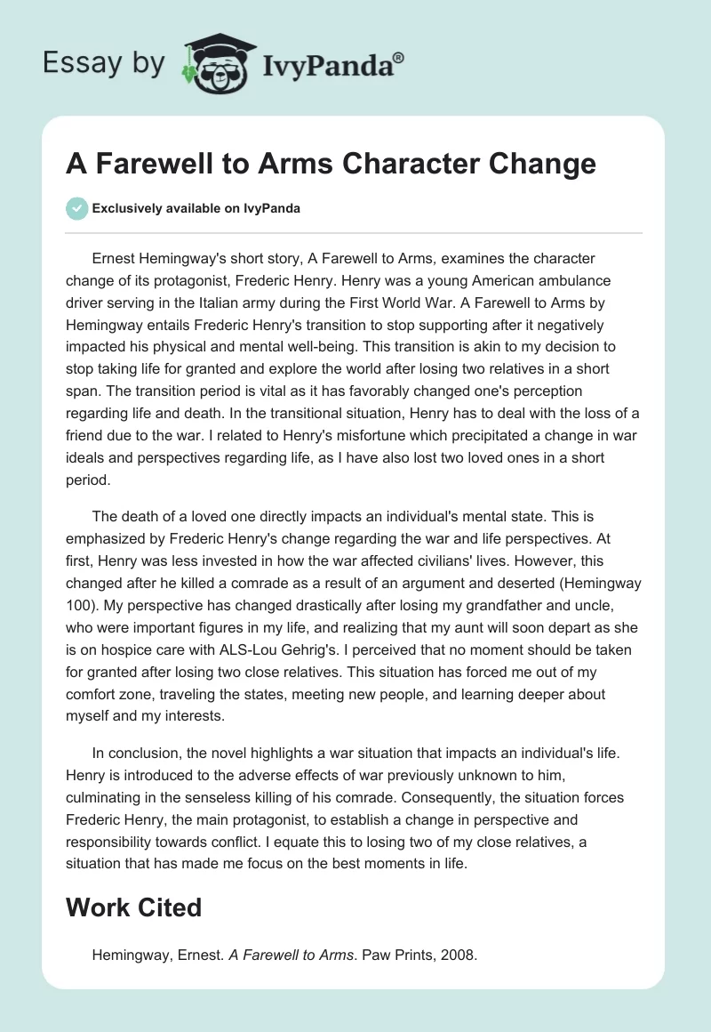 "A Farewell to Arms" Character Change. Page 1
