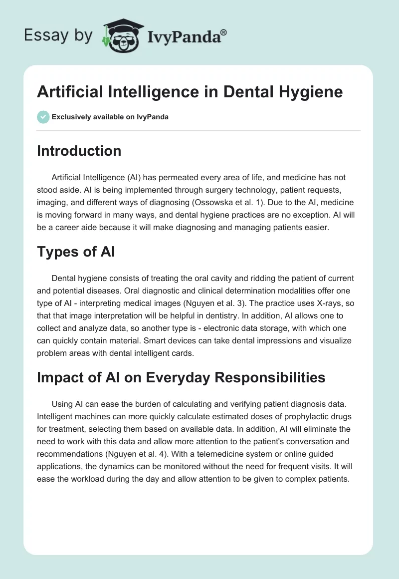Artificial Intelligence in Dental Hygiene. Page 1