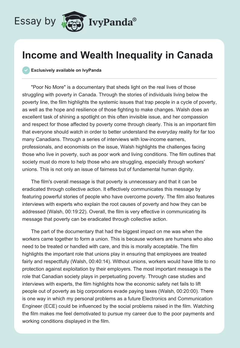 Income and Wealth Inequality in Canada. Page 1