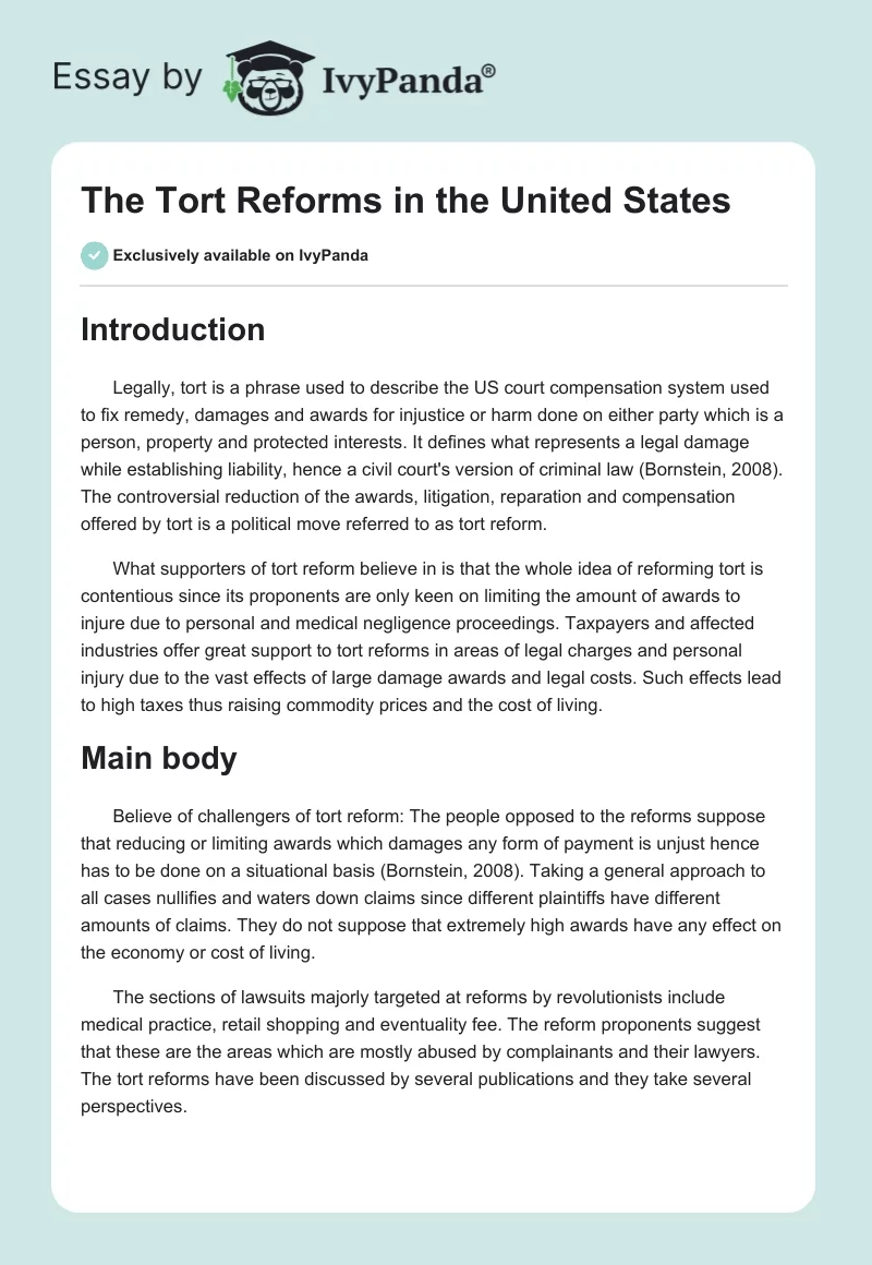 The Tort Reforms in the United States. Page 1