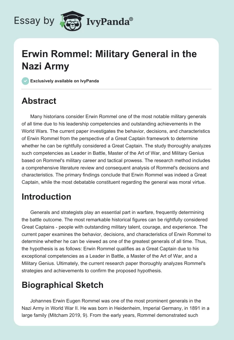 Erwin Rommel: Military General in the Nazi Army. Page 1