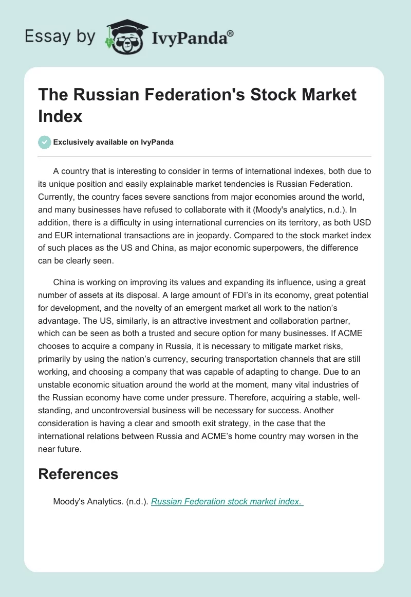 The Russian Federation's Stock Market Index. Page 1
