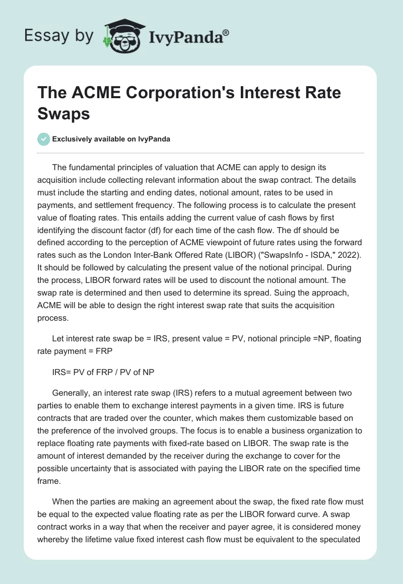 The ACME Corporation's Interest Rate Swaps. Page 1