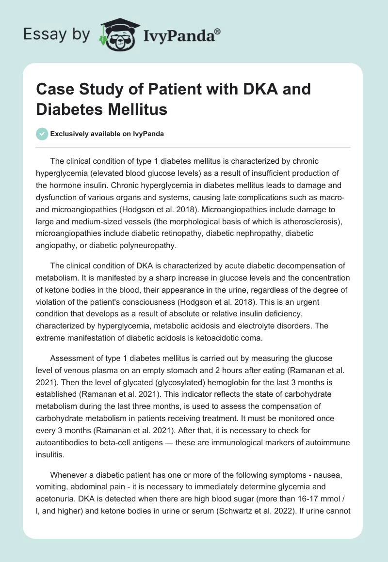 Case Study of Patient with DKA and Diabetes Mellitus. Page 1