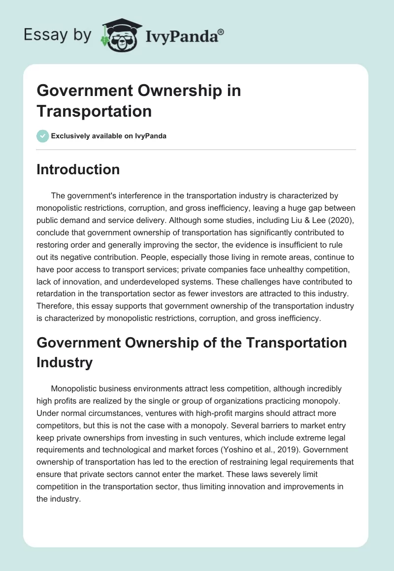 Government Ownership in Transportation. Page 1