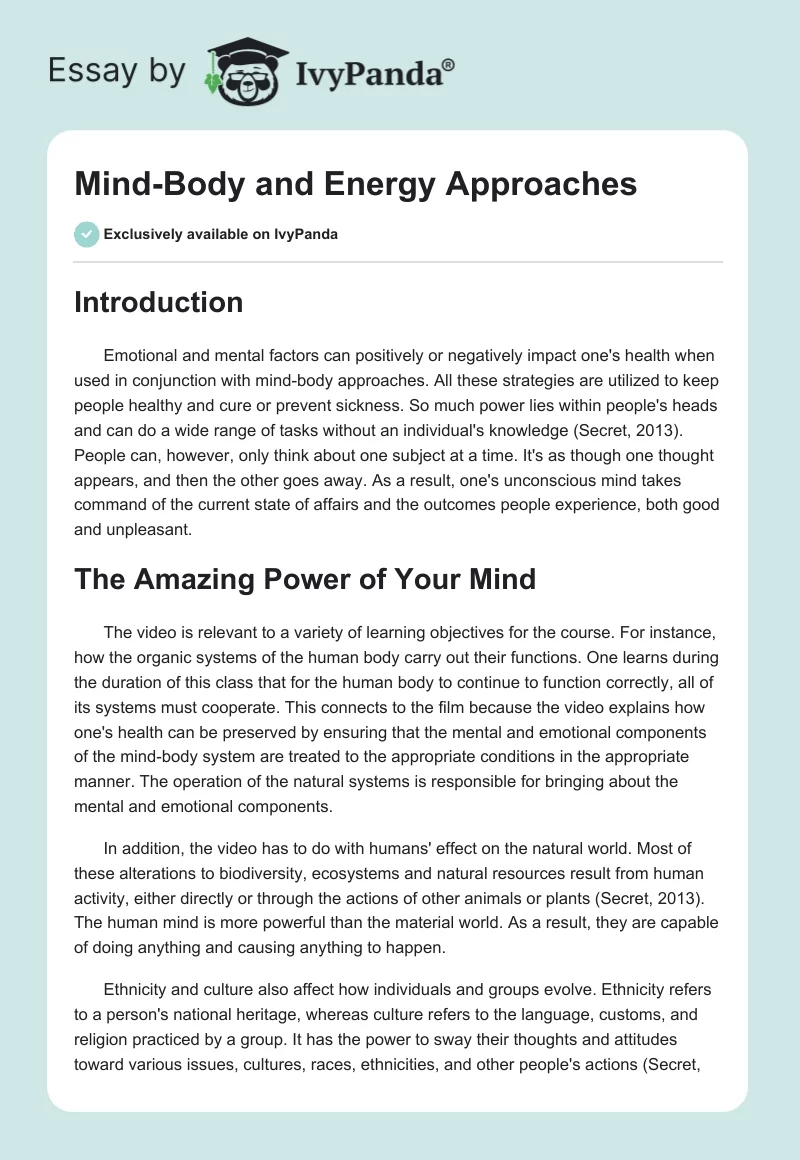 Mind-Body and Energy Approaches. Page 1