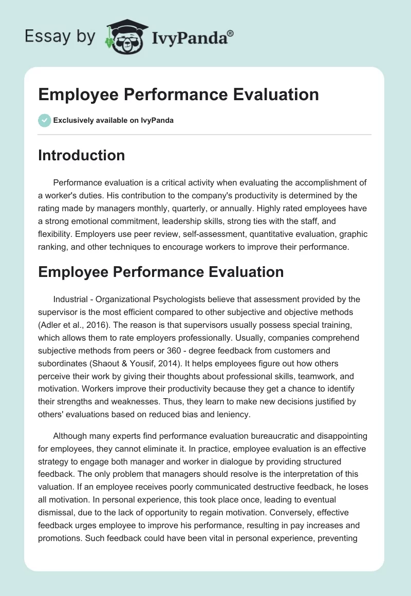 Employee Performance Evaluation. Page 1