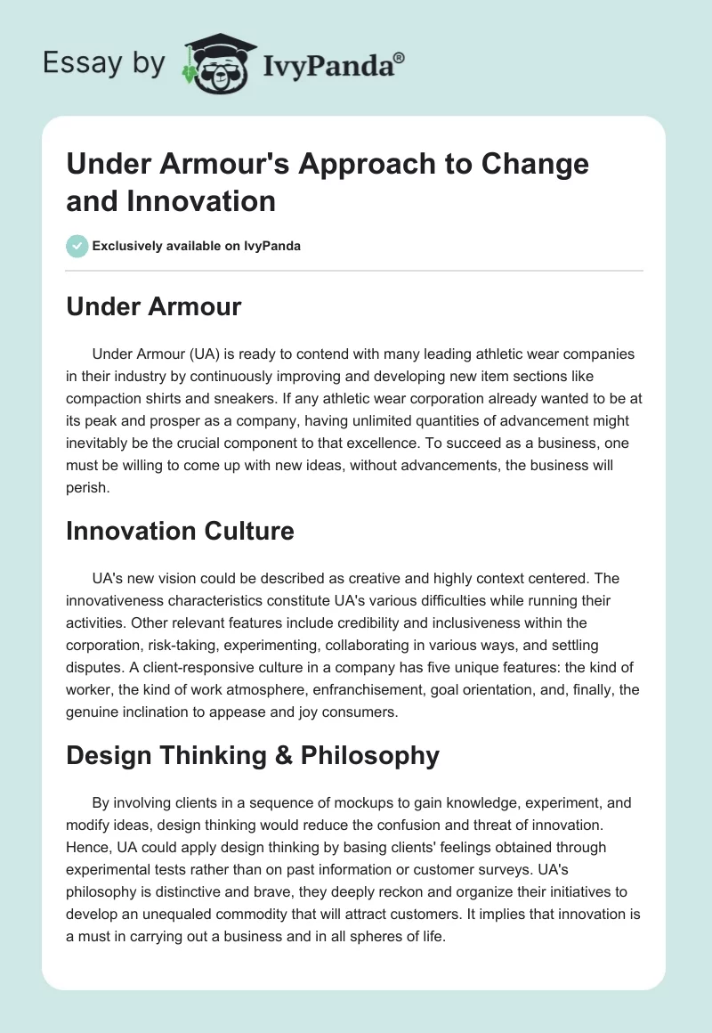 Under Armour's Approach to Change and Innovation. Page 1