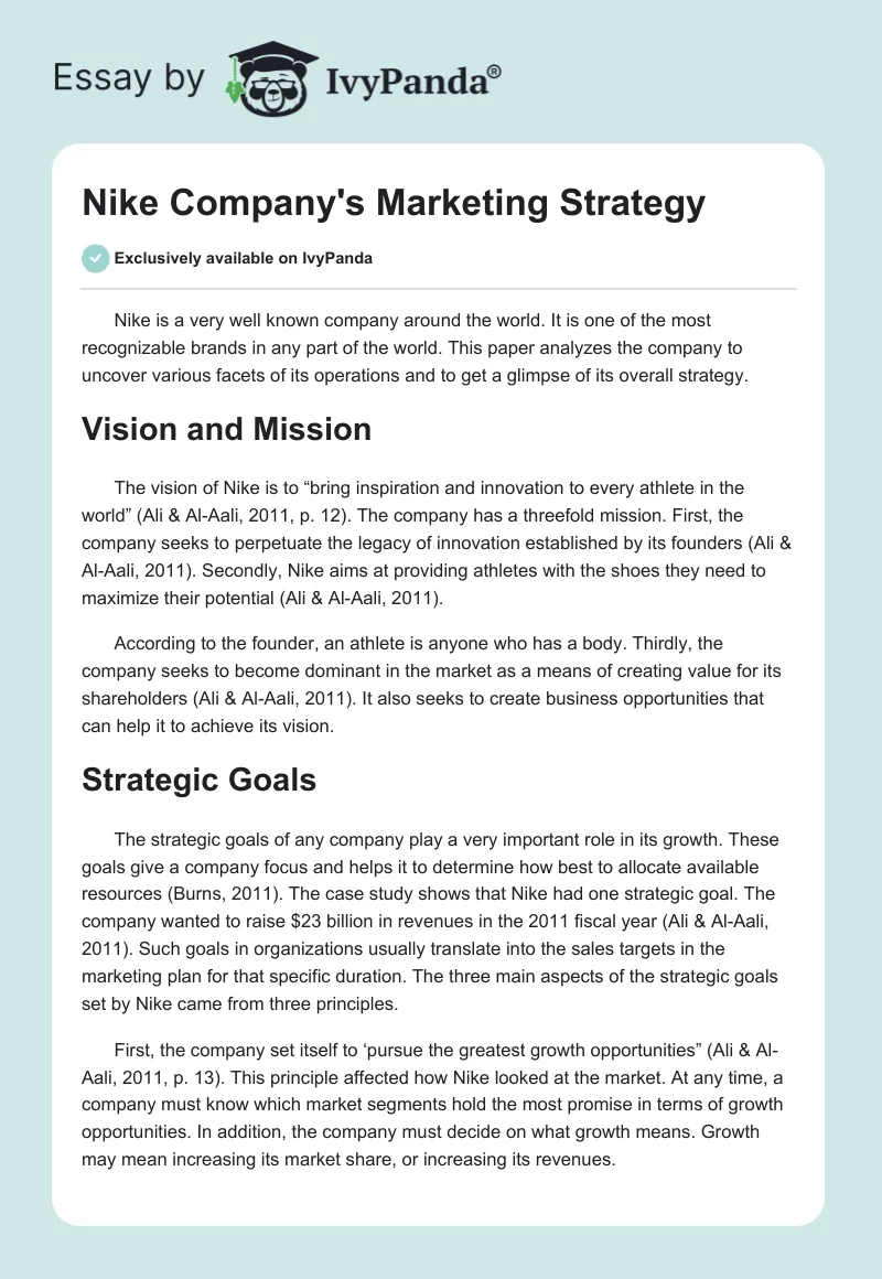 Nike Company's Marketing Strategy. Page 1