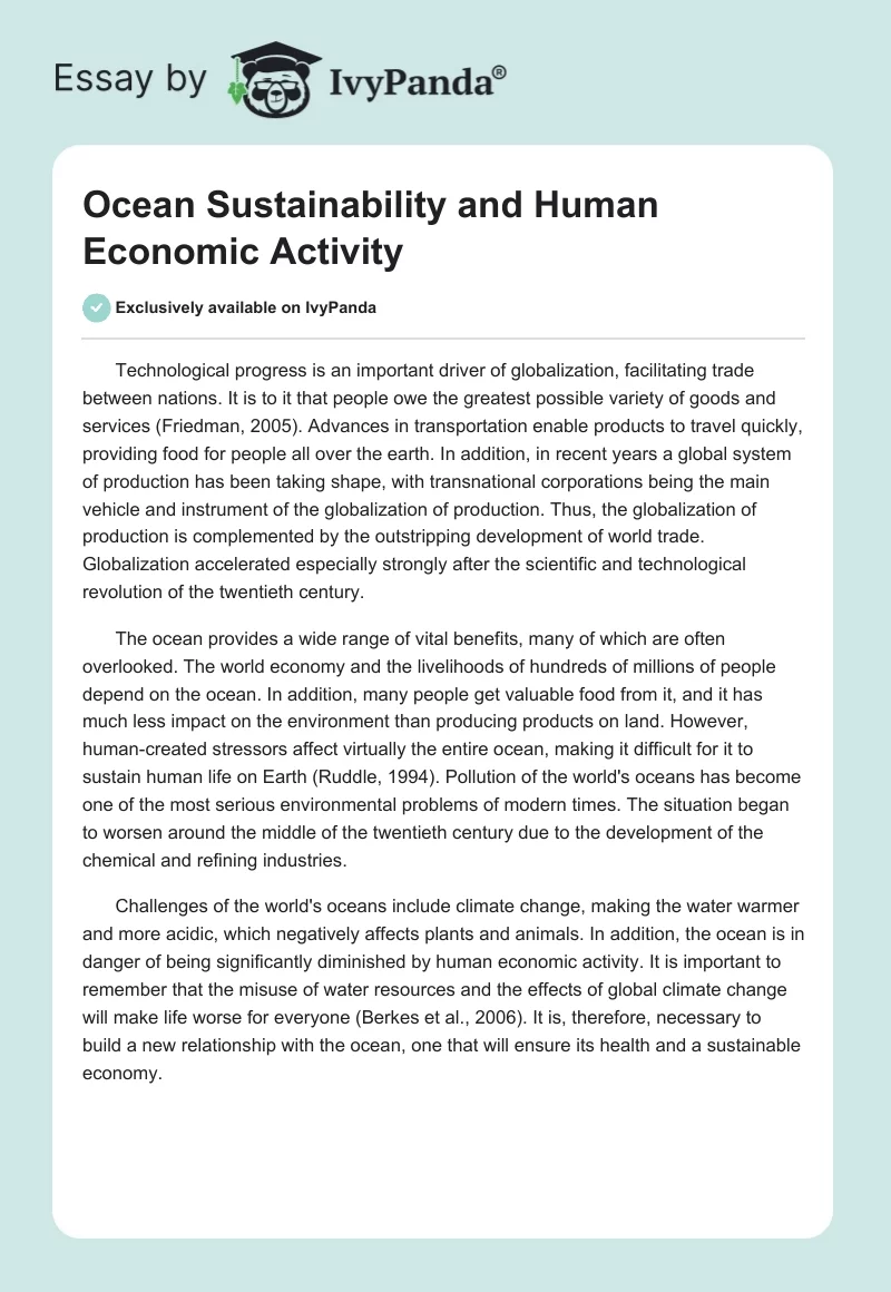 Ocean Sustainability and Human Economic Activity. Page 1