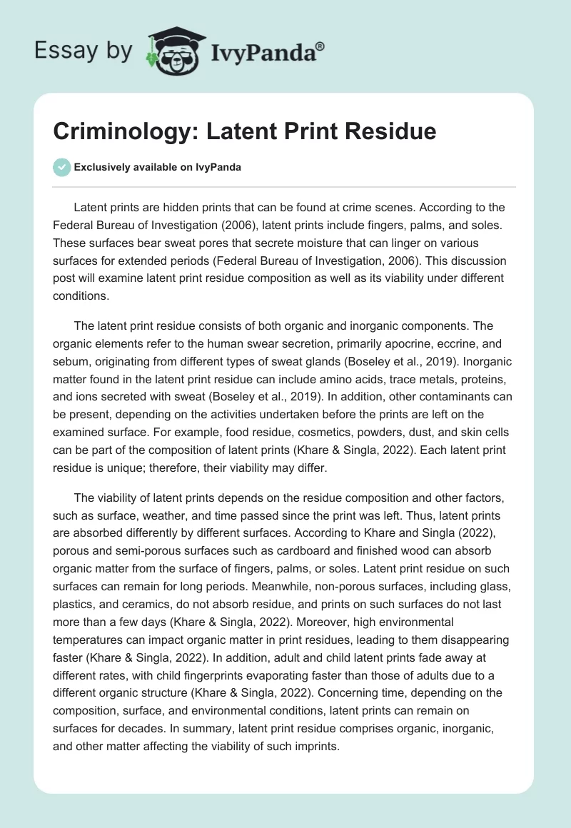 Criminology: Latent Print Residue. Page 1