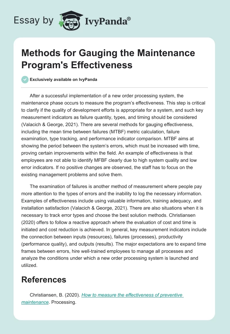 Methods for Gauging the Maintenance Program's Effectiveness. Page 1