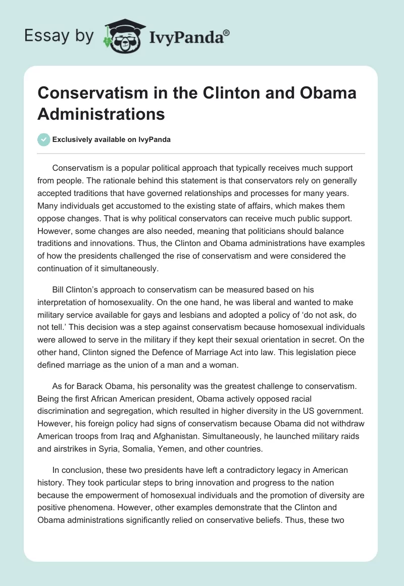 Conservatism in the Clinton and Obama Administrations. Page 1