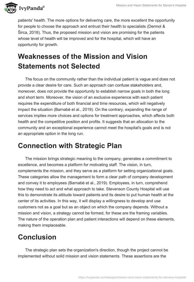 Mission and Vision Statements for Steven's Hospital. Page 2
