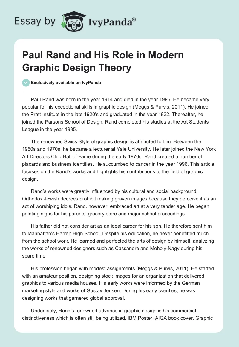 Paul Rand and His Role in Modern Graphic Design Theory. Page 1