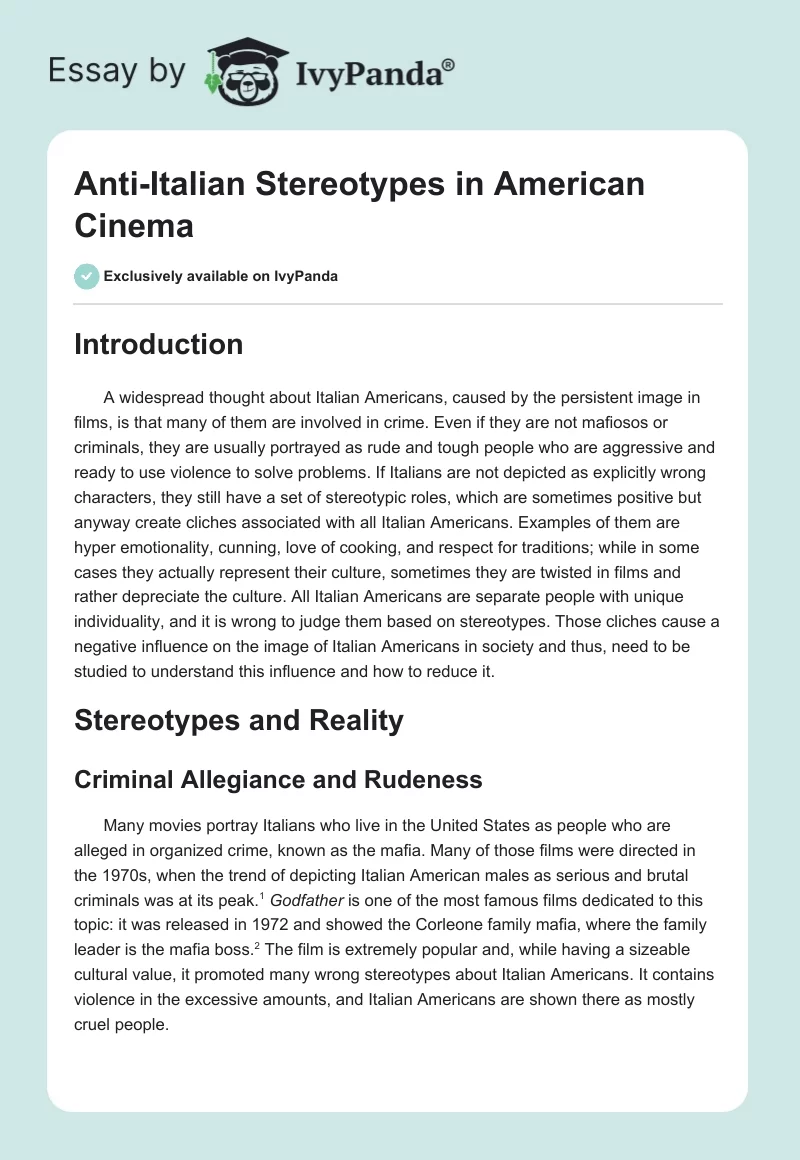 Anti-Italian Stereotypes in American Cinema. Page 1