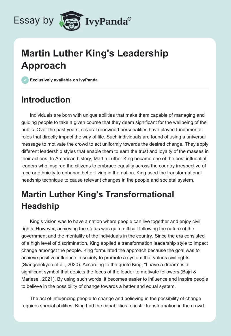 Martin Luther King's Leadership Approach. Page 1