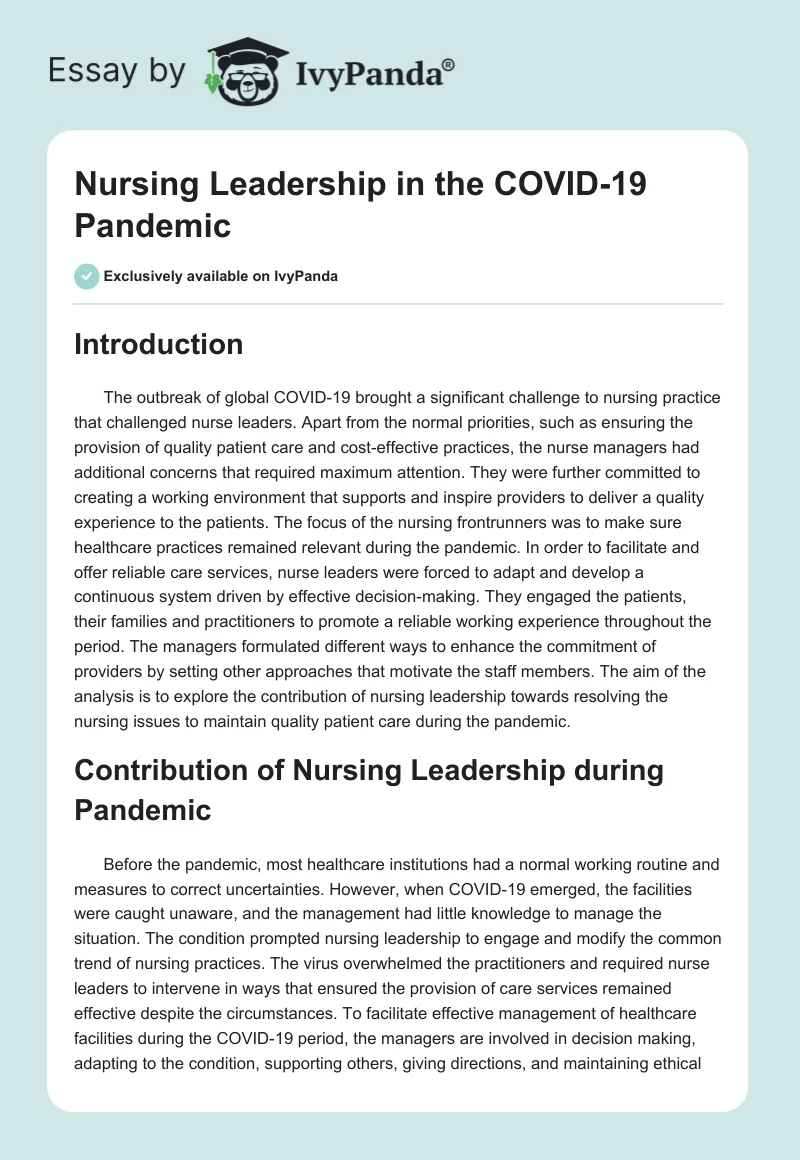 Nursing Leadership in the COVID-19 Pandemic. Page 1