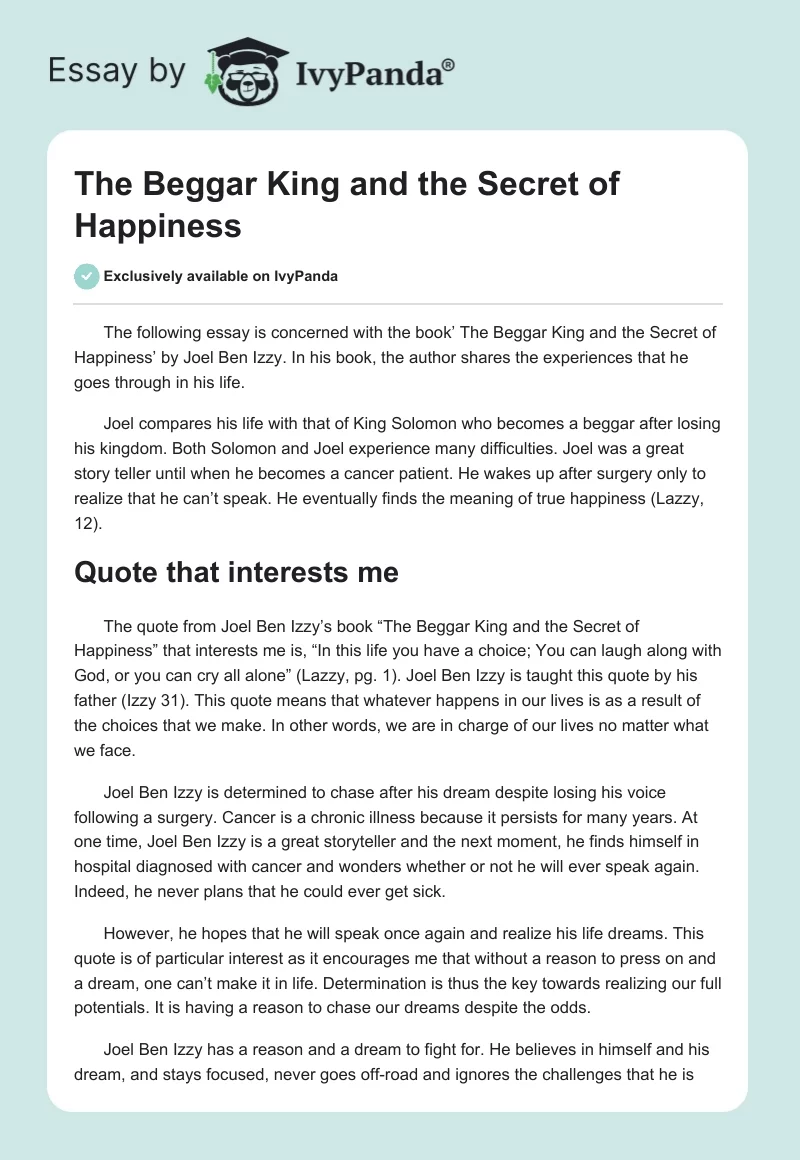 The Beggar King and the Secret of Happiness. Page 1