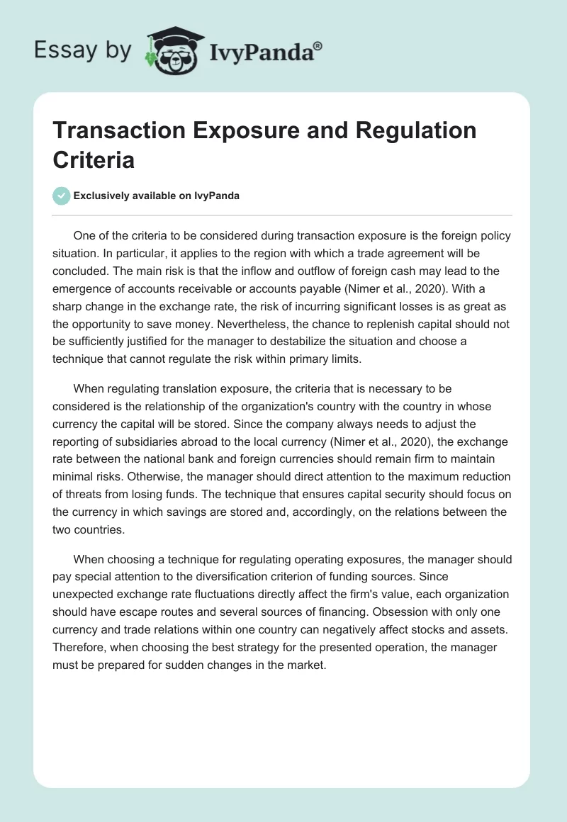 Transaction Exposure and Regulation Criteria. Page 1