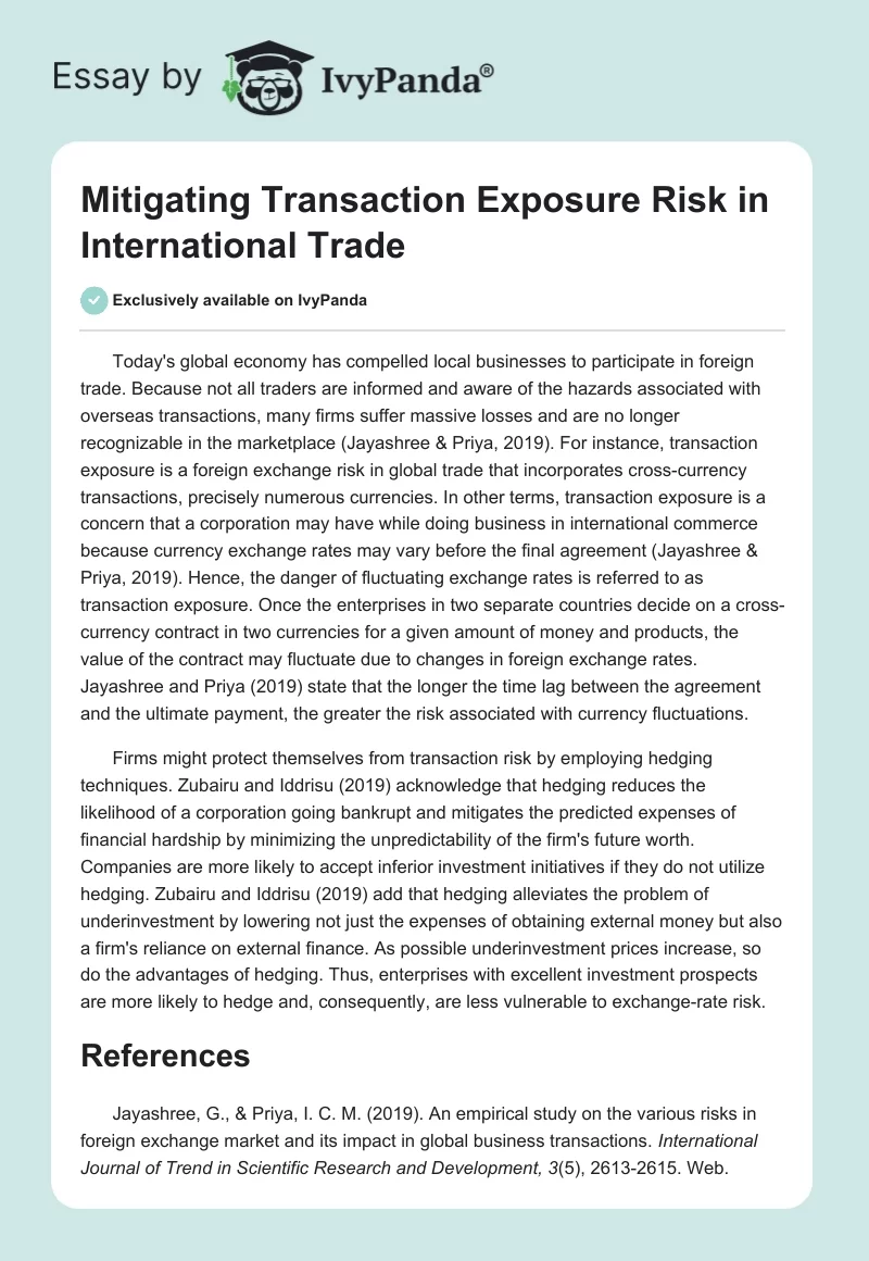 Mitigating Transaction Exposure Risk in International Trade. Page 1