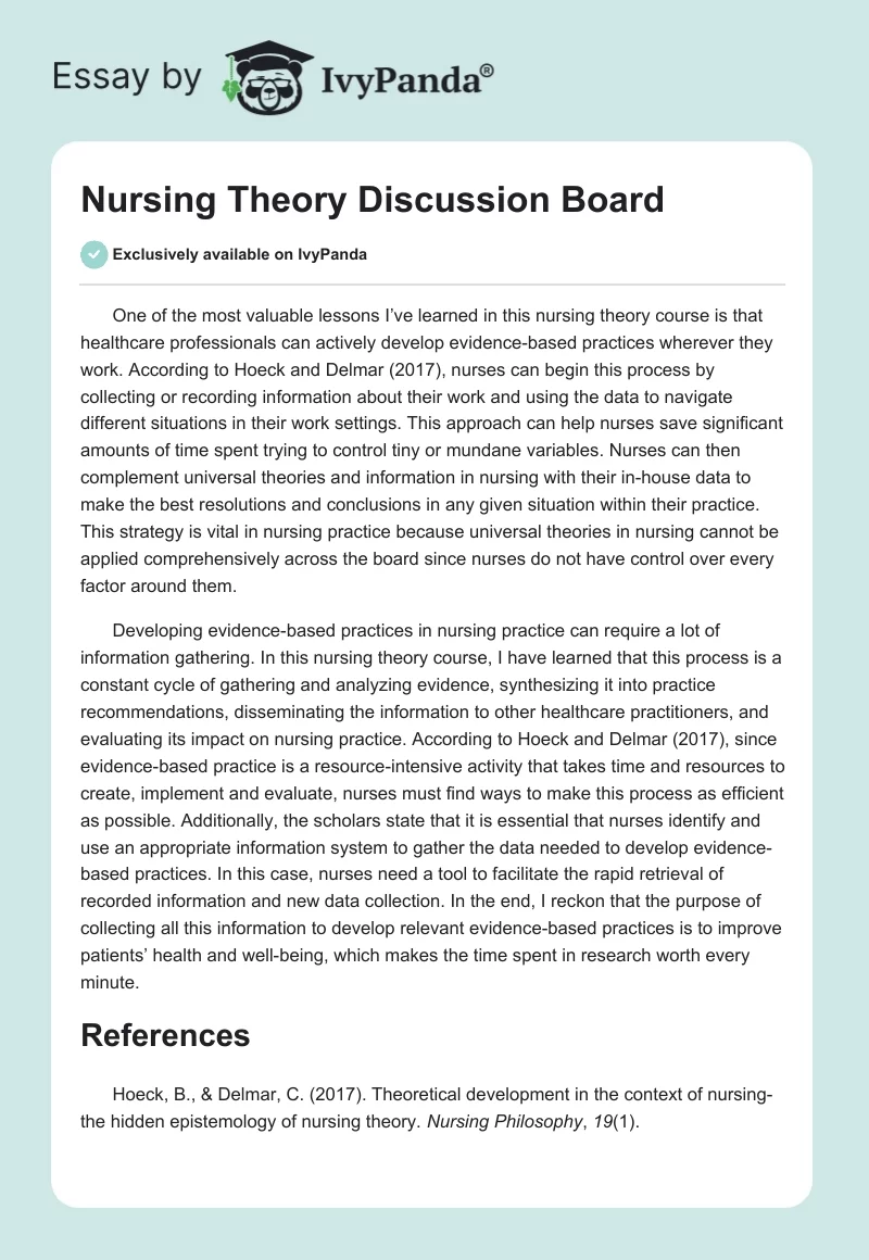 Nursing Theory Discussion Board. Page 1
