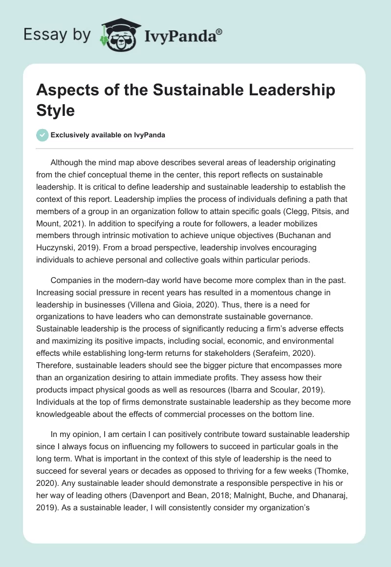 Aspects of the Sustainable Leadership Style. Page 1