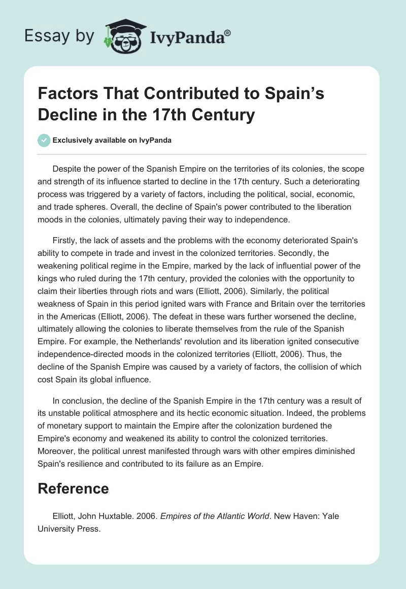 Factors That Contributed to Spain’s Decline in the 17th Century. Page 1