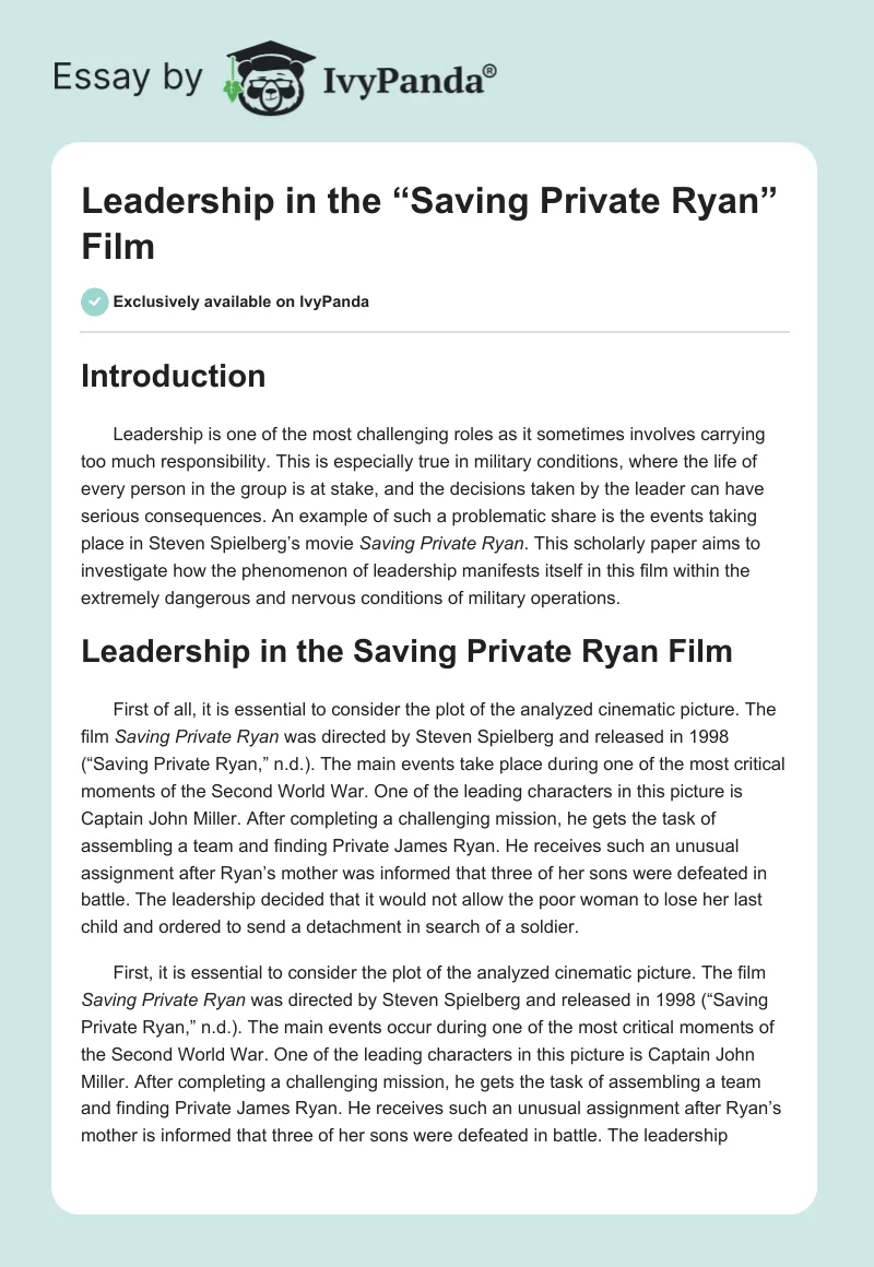 Leadership in the “Saving Private Ryan” Film. Page 1