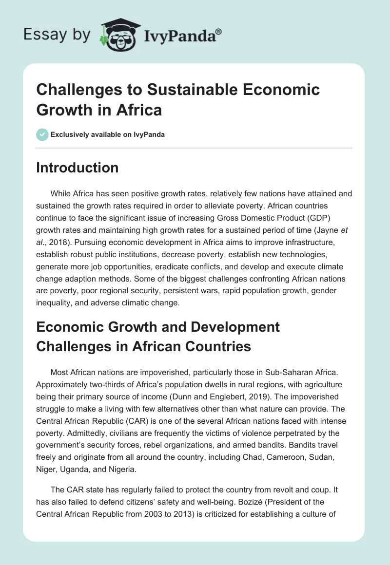 Challenges to Sustainable Economic Growth in Africa. Page 1