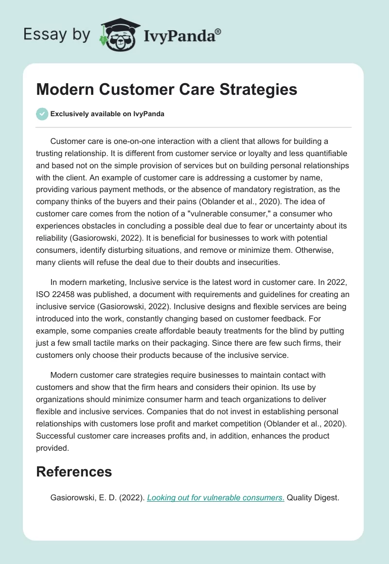 Modern Customer Care Strategies. Page 1