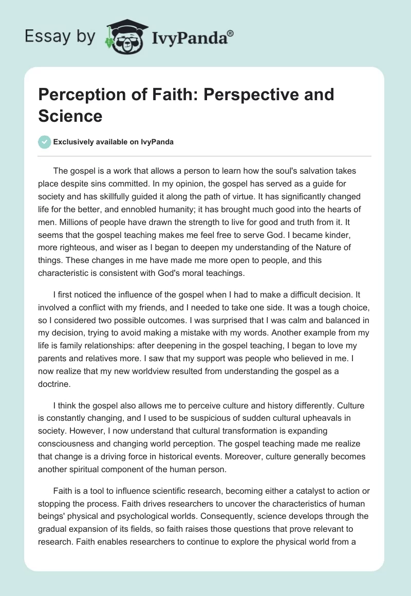 Perception of Faith: Perspective and Science. Page 1