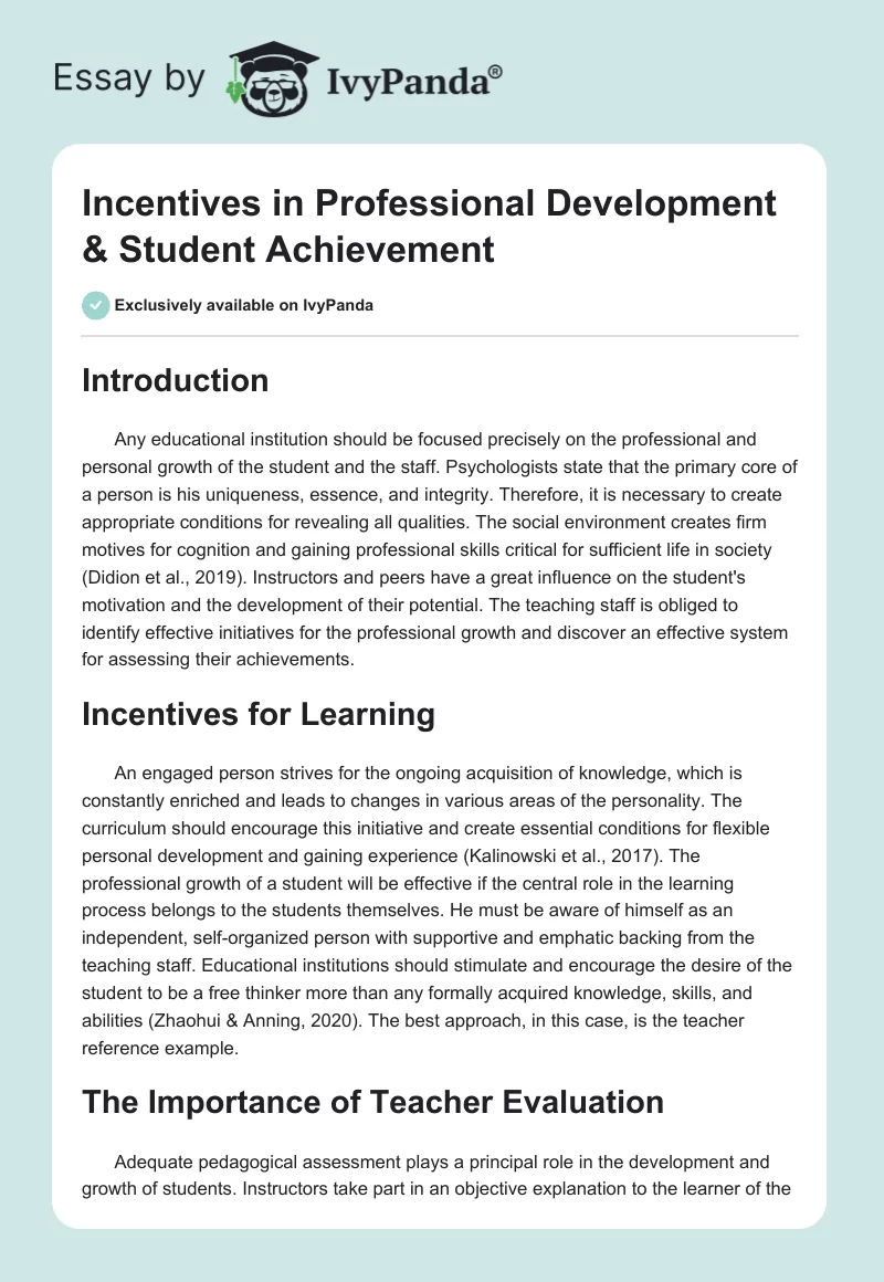 Incentives in Professional Development & Student Achievement. Page 1