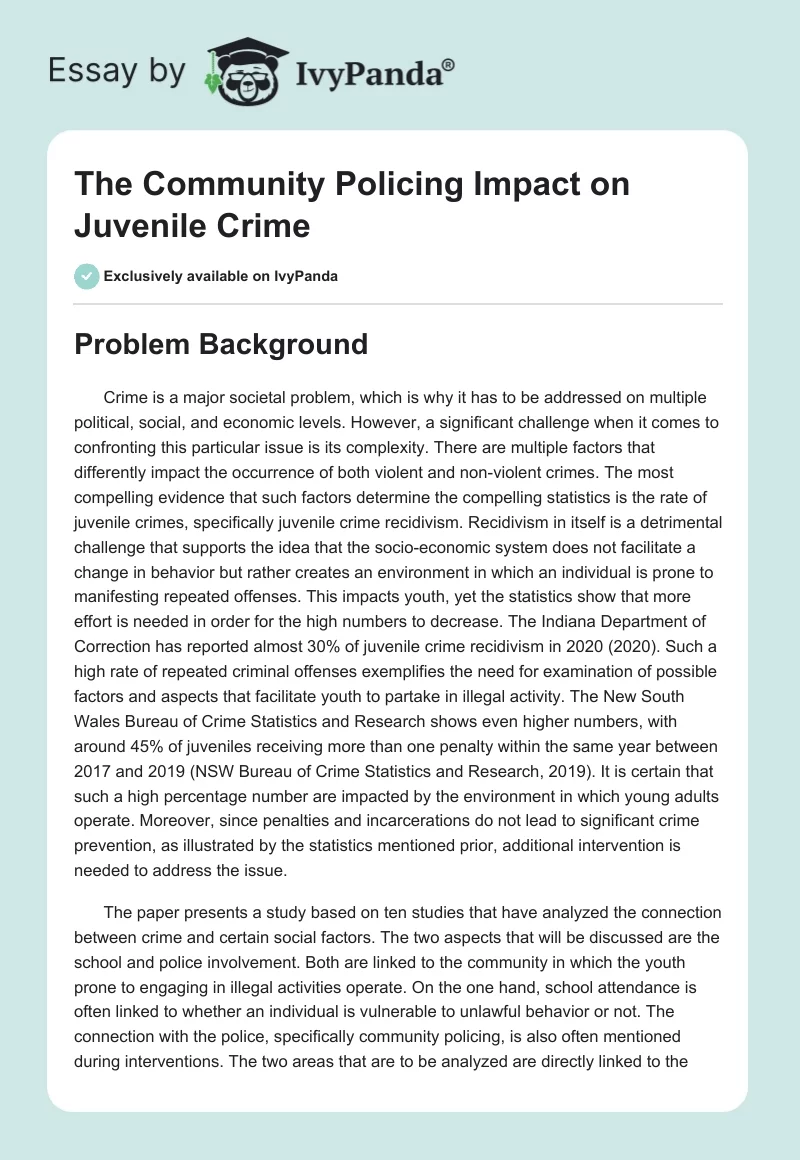 The Community Policing Impact on Juvenile Crime. Page 1