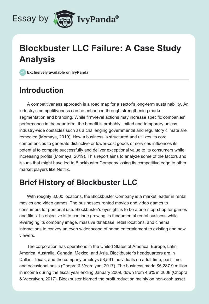Blockbuster LLC Failure: A Case Study Analysis. Page 1