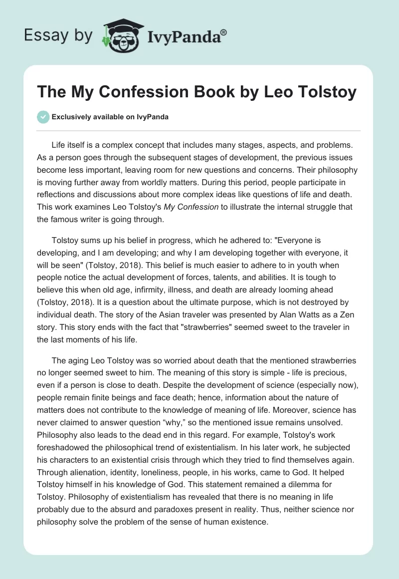 The "My Confession" Book by Leo Tolstoy. Page 1