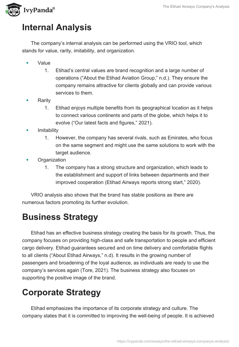 The Etihad Airways Company's Analysis. Page 2