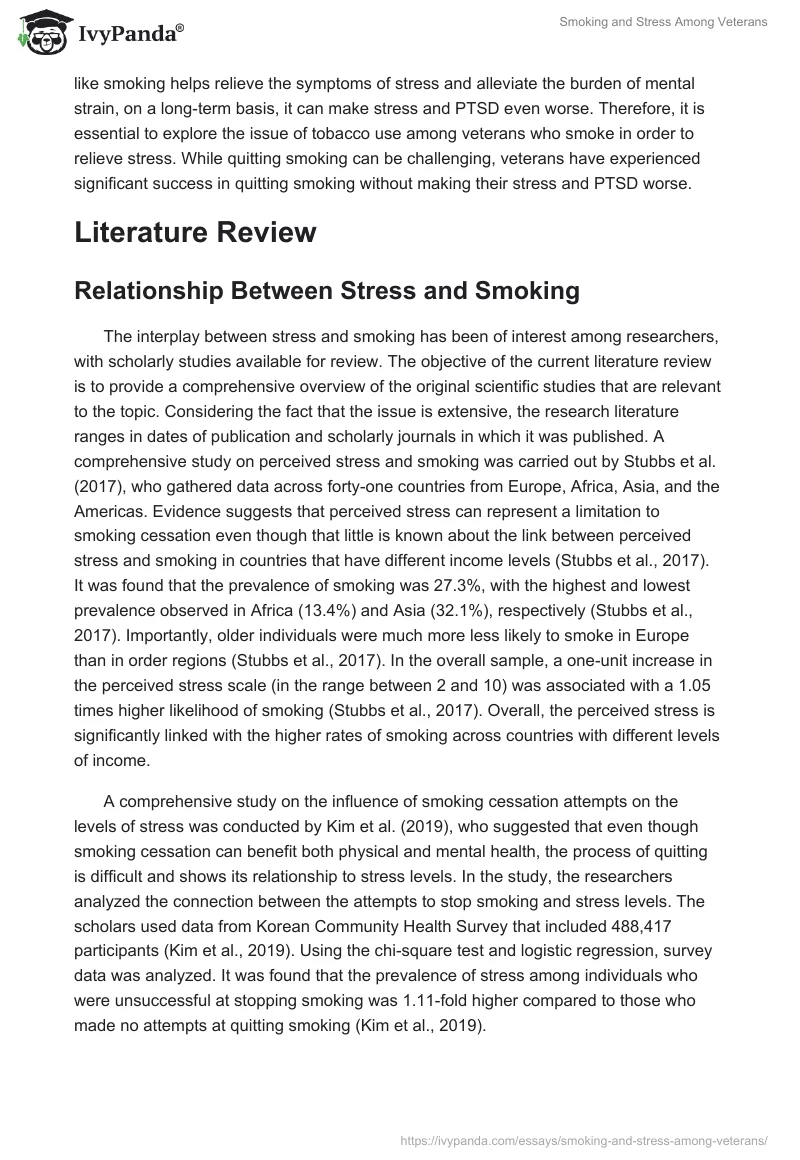 Smoking and Stress Among Veterans. Page 3