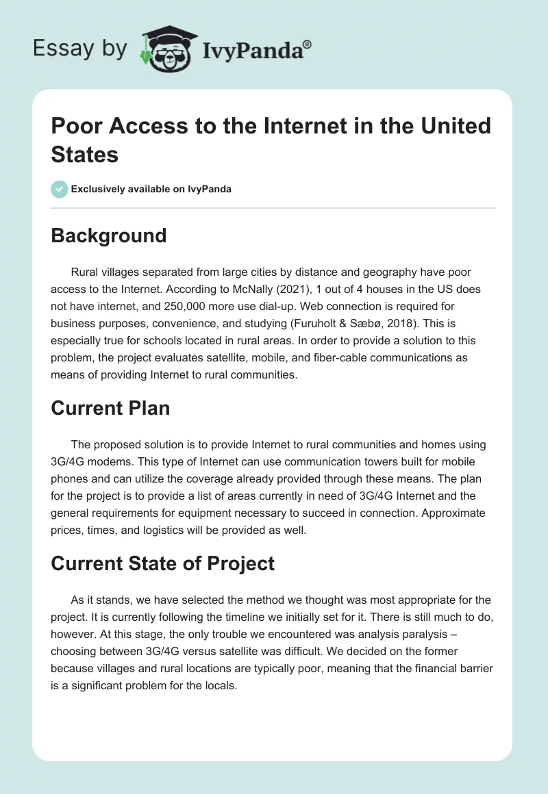 Poor Access to the Internet in the United States. Page 1