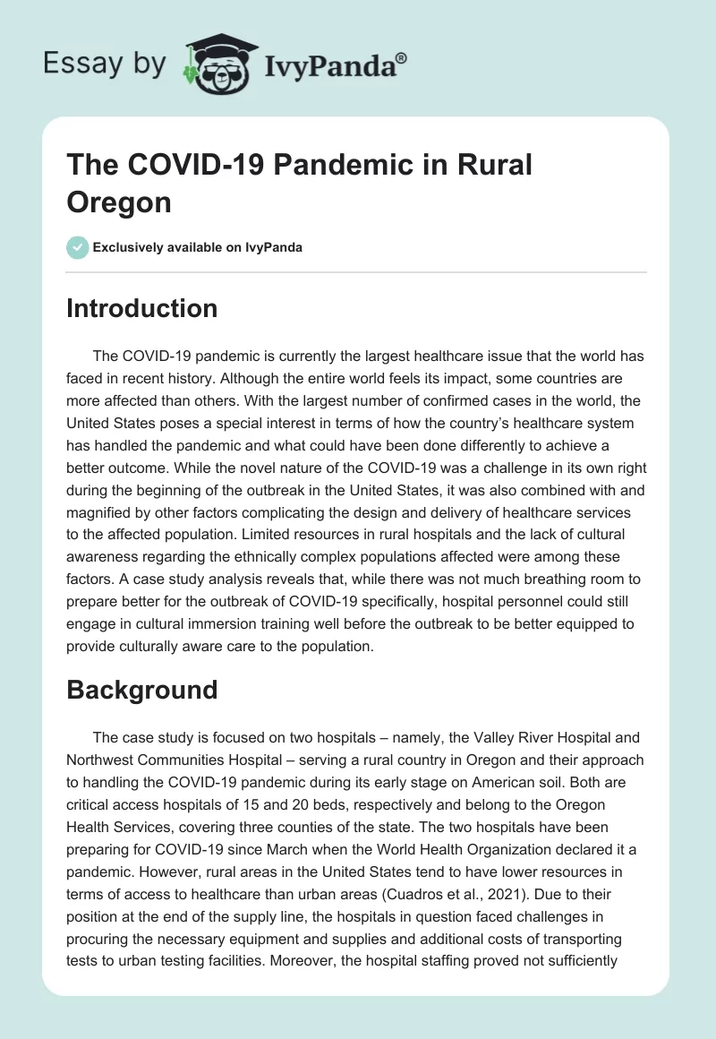 The COVID-19 Pandemic in Rural Oregon. Page 1