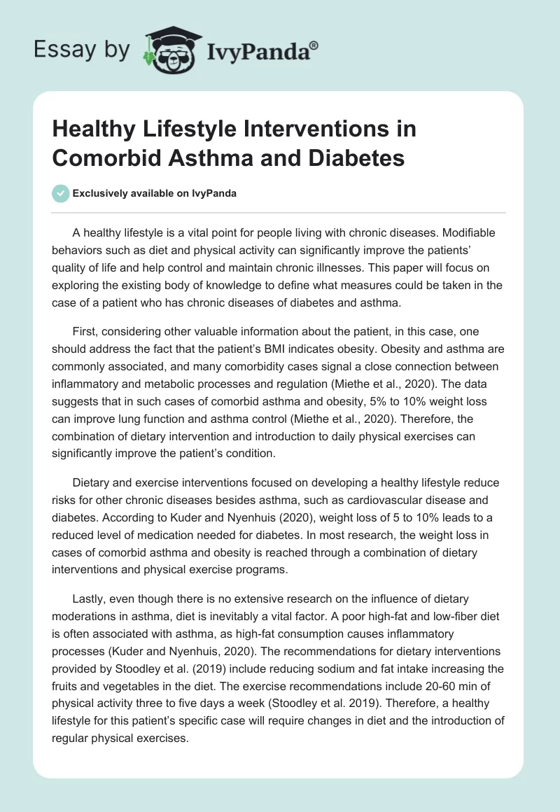 Healthy Lifestyle Interventions in Comorbid Asthma and Diabetes. Page 1