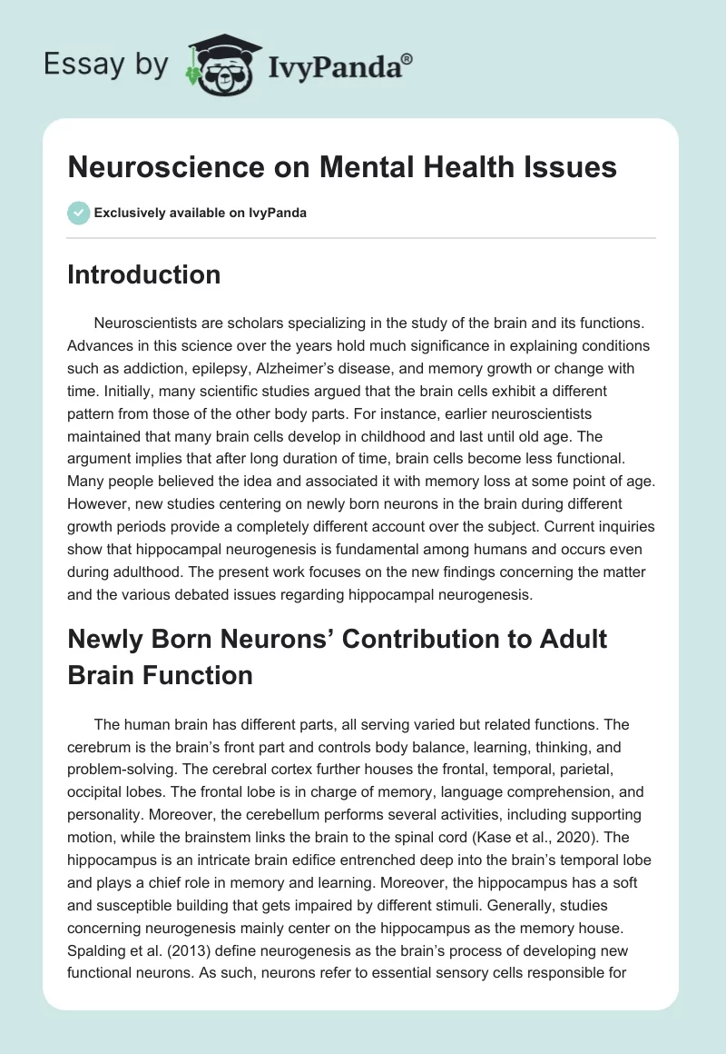 Neuroscience on Mental Health Issues. Page 1
