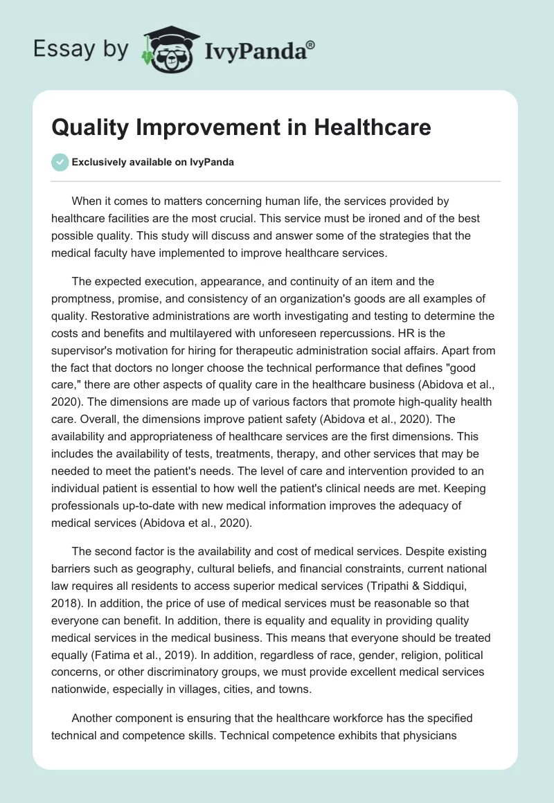 Quality Improvement in Healthcare. Page 1