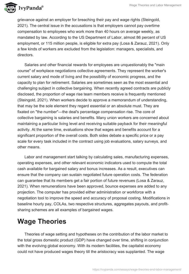 Wage Theories and Labor Management. Page 2