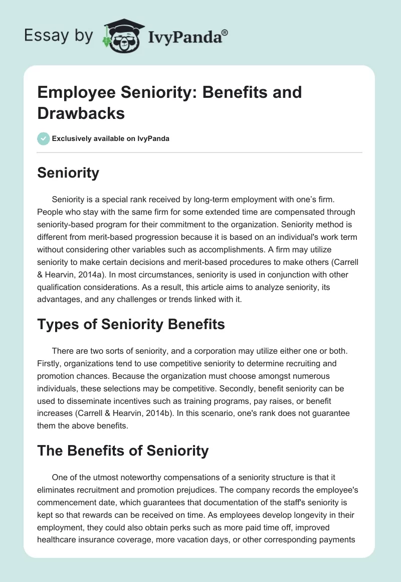 Employee Seniority: Benefits and Drawbacks. Page 1