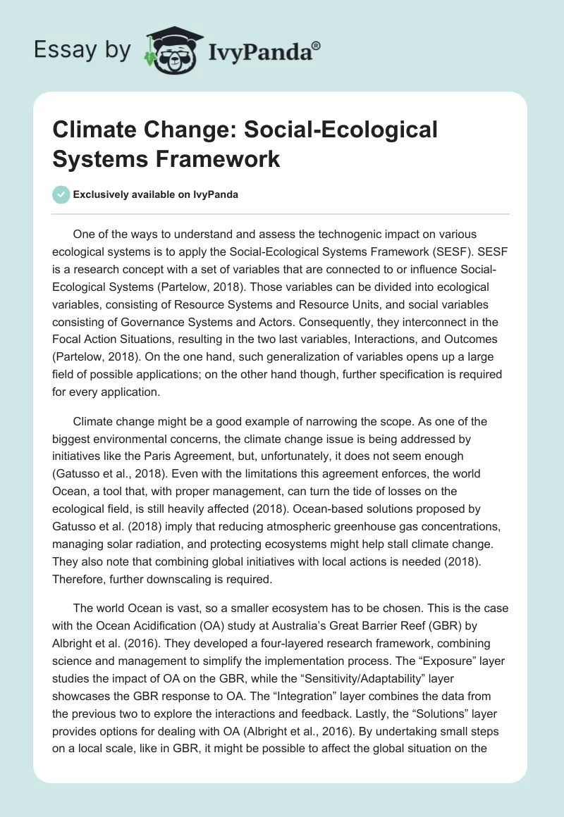 Climate Change: Social-Ecological Systems Framework. Page 1
