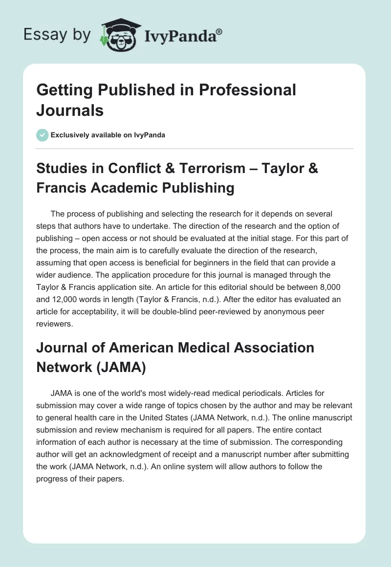 Getting Published in Professional Journals. Page 1