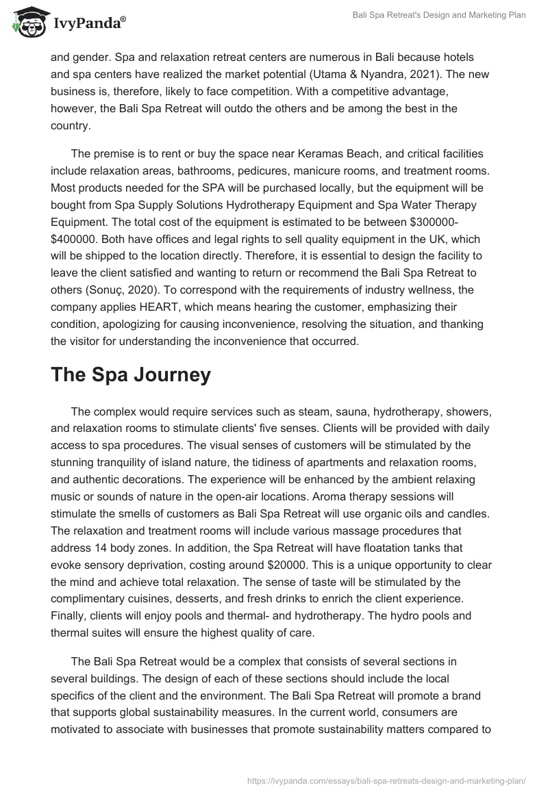 Bali Spa Retreat's Design and Marketing Plan. Page 2