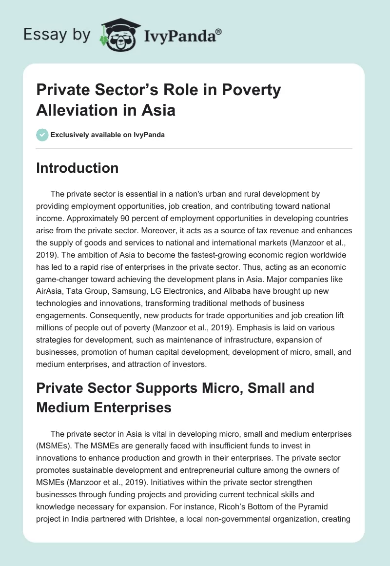 Private Sector’s Role in Poverty Alleviation in Asia. Page 1